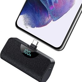 QTshine Mini Power Bank 5200 mAh, USB C Batería Externa Carga Rapida 15W PD, Cargador Portátil Ultra Compacto con Pantalla LCD, Compatible con Samsung Huawei Xiaomi LG Google OnePlus