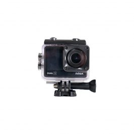 Nilox, Action CAM Dual S, cámara de acción resolución 4K/60 fps, Gran Angular de 170°, Pantalla Trasera táctil, Impermeable hasta 30 m con Funda estanca con Fijaciones Adhesivas, Kit de Montaje