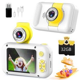 Camara Fotos Infantil,ARNSSIEN Camara de Fotos para Niños,Cámara Digital con Pantalla IPS de 2,4 Pulgadas,Cámara con Lente de 180°Flip,Cámara Selfie Fotos Infantil con Juego de Reproducción