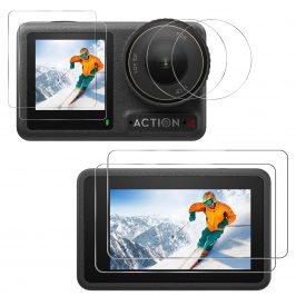 Protector de pantalla para DJI Osmo Action 4 + Pantalla Pequeña + Protector de Lente [2+2+2 unidades], Vidrio Templado, Resistente a los arañazos y Fácil instalación, Dureza 9H Ultra Transparente