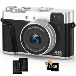 Cámara Digital,4K 48MP Autofocus Camara de Fotos con Tarjeta de Memoria de 32GB 16X Zoom Digital,Camara Fotos Compacta de 2,8 Pulgadas con Tablero Giratorio y Visor Black