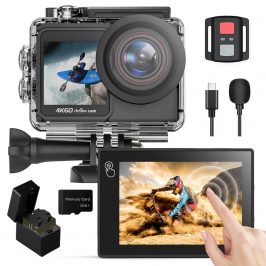 Cámara Deportiva 4K 60FPS con 32GB Tarjeta SD, 131FT 40M Cámara Subacuática EIS 24MP Pantalla Táctil WiFi Cámara, 170° Cámara Acuática con Control Remoto Multi Accesorios 2x1350mAh Baterías