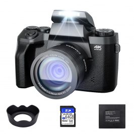 Cámara digital 4K, cámara réflex de 64 MP, cámara de formato completo, fotografía con doble cámara compacta, WiFi, incluye objetivo fijo de 52 mm, pantalla táctil de 4,0 pulgadas, tarjeta SD de 64 GB