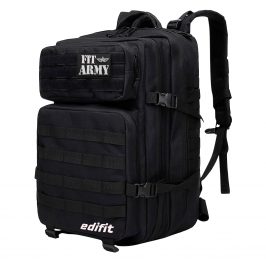 EDIFIT, Mochila Crossfit, 45L, Militar, Tactica, para Gimnasio, Senderismo, Acampada o Supervivencia, Unisex, Resistente, con Multiples Bolsillos (Full Black)