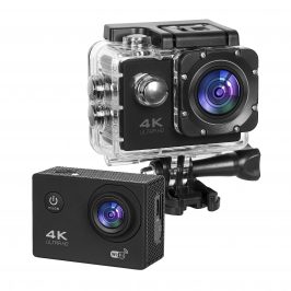 TOLSPALER Cámara Deportiva 4K WiFi 30FPS, 16MP Action Camera con Gran Angula Lente, Cámara Acuática Sumergible 30M, Antivibración, con 2x1350mAh Baterías, Varios Accesorios