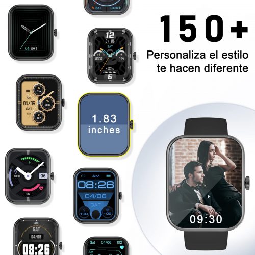 Blackview Reloj Inteligente Hombre Mujer - Llamada Bluetooth, Pantalla Grande 1,83 Pulgada/Oxímetro (SpO2) Pulsómetro/100 Modos Deportivos, Calculadora, Smartwatch Fashion para Hombre (2 Correas) - Imagen 6