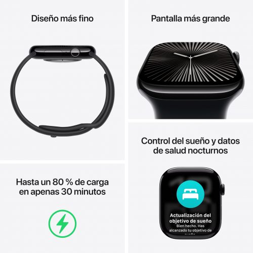 Apple Watch Series 10 [GPS, 46mm] - Caja de Aluminio Negro Brillante con Correa Deportiva Negro, M/L (Reacondicionado) - Imagen 5