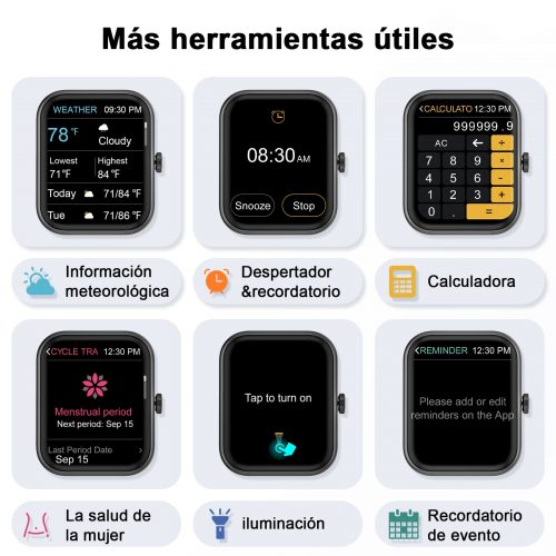 Blackview Reloj Inteligente Hombre Mujer - Llamada Bluetooth, Pantalla Grande 1,83 Pulgada/Oxímetro (SpO2) Pulsómetro/100 Modos Deportivos, Calculadora, Smartwatch Fashion para Hombre (2 Correas) - Imagen 3