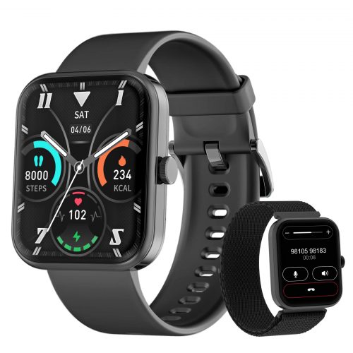Blackview Reloj Inteligente Hombre Mujer - Llamada Bluetooth, Pantalla Grande 1,83 Pulgada/Oxímetro (SpO2) Pulsómetro/100 Modos Deportivos, Calculadora, Smartwatch Fashion para Hombre (2 Correas)