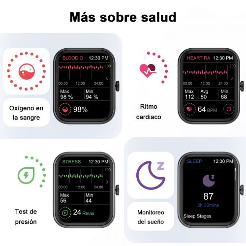 Blackview Reloj Inteligente Hombre Mujer - Llamada Bluetooth, Pantalla Grande 1,83 Pulgada/Oxímetro (SpO2) Pulsómetro/100 Modos Deportivos, Calculadora, Smartwatch Fashion para Hombre (2 Correas) - Imagen 5