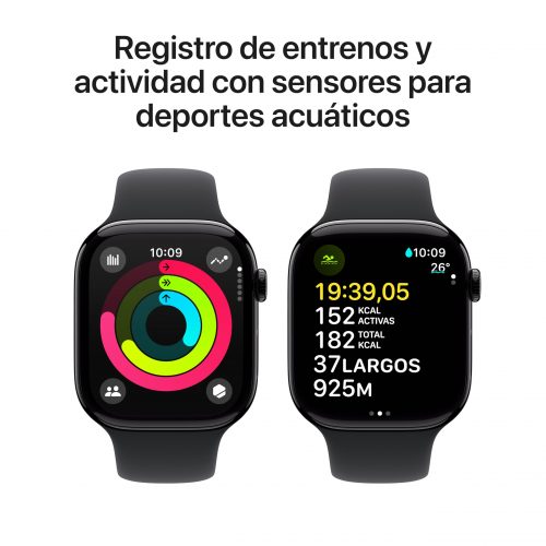 Apple Watch Series 10 [GPS, 46mm] - Caja de Aluminio Negro Brillante con Correa Deportiva Negro, M/L (Reacondicionado) - Imagen 4