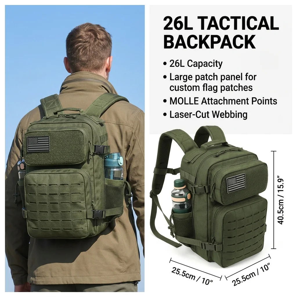 Tactical Backpack Unisex One Day Hiking Outdoor Sturdy Multifunctional Commuter Backpack Suitable For Daily Travel Campus Commute Work Camping Short Trips Wear Resistant Spacious Sleek Versatile Everyday Backpack Laptop Bag - Imagen 7