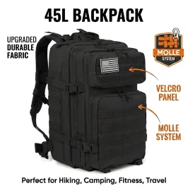 Tactical Backpack 45L Large Capacity Unisex 3 Day Trekking Survival Daypack Sturdy Multi Function Rucksack For Daily Commute College Work Camping Travel Spacious Sleek Everyday Use