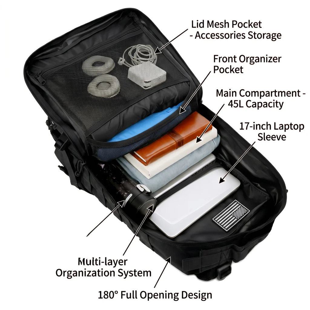 Tactical Backpack 45L Large Capacity Unisex 3 Day Trekking Survival Daypack Sturdy Multi Function Rucksack For Daily Commute College Work Camping Travel Spacious Sleek Everyday Use - Imagen 8