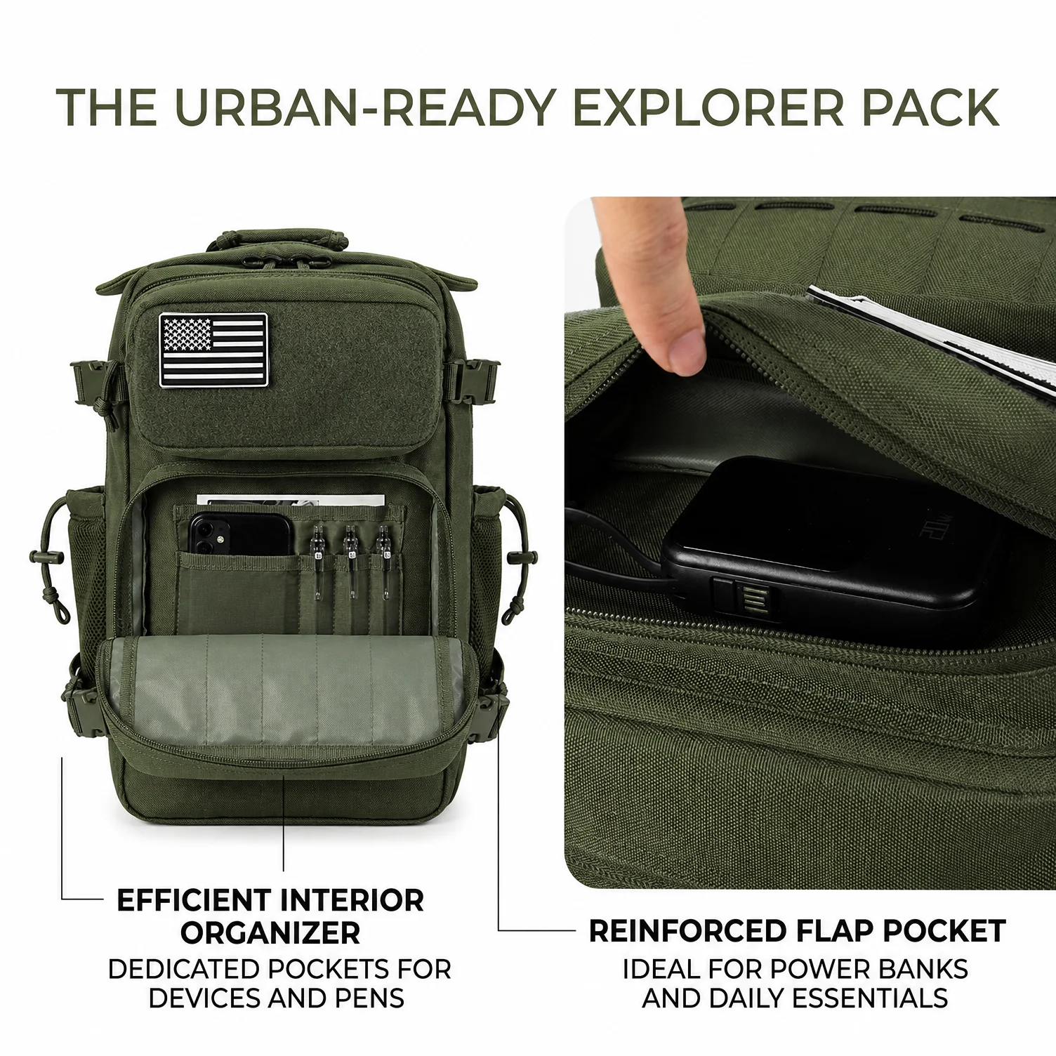 Tactical Backpack Unisex One Day Hiking Outdoor Sturdy Multifunctional Commuter Backpack Suitable For Daily Travel Campus Commute Work Camping Short Trips Wear Resistant Spacious Sleek Versatile Everyday Backpack Laptop Bag - Imagen 6