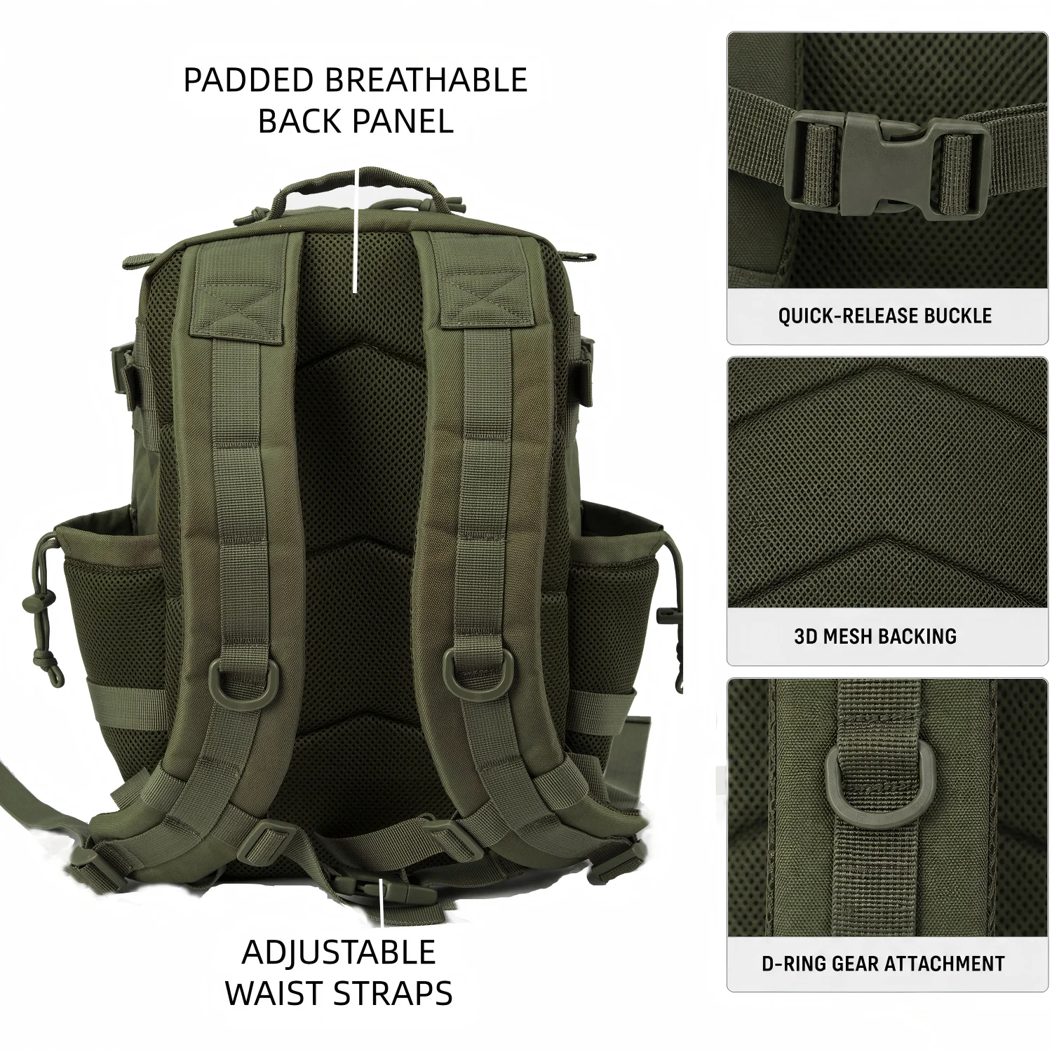 Tactical Backpack Unisex One Day Hiking Outdoor Sturdy Multifunctional Commuter Backpack Suitable For Daily Travel Campus Commute Work Camping Short Trips Wear Resistant Spacious Sleek Versatile Everyday Backpack Laptop Bag - Imagen 2