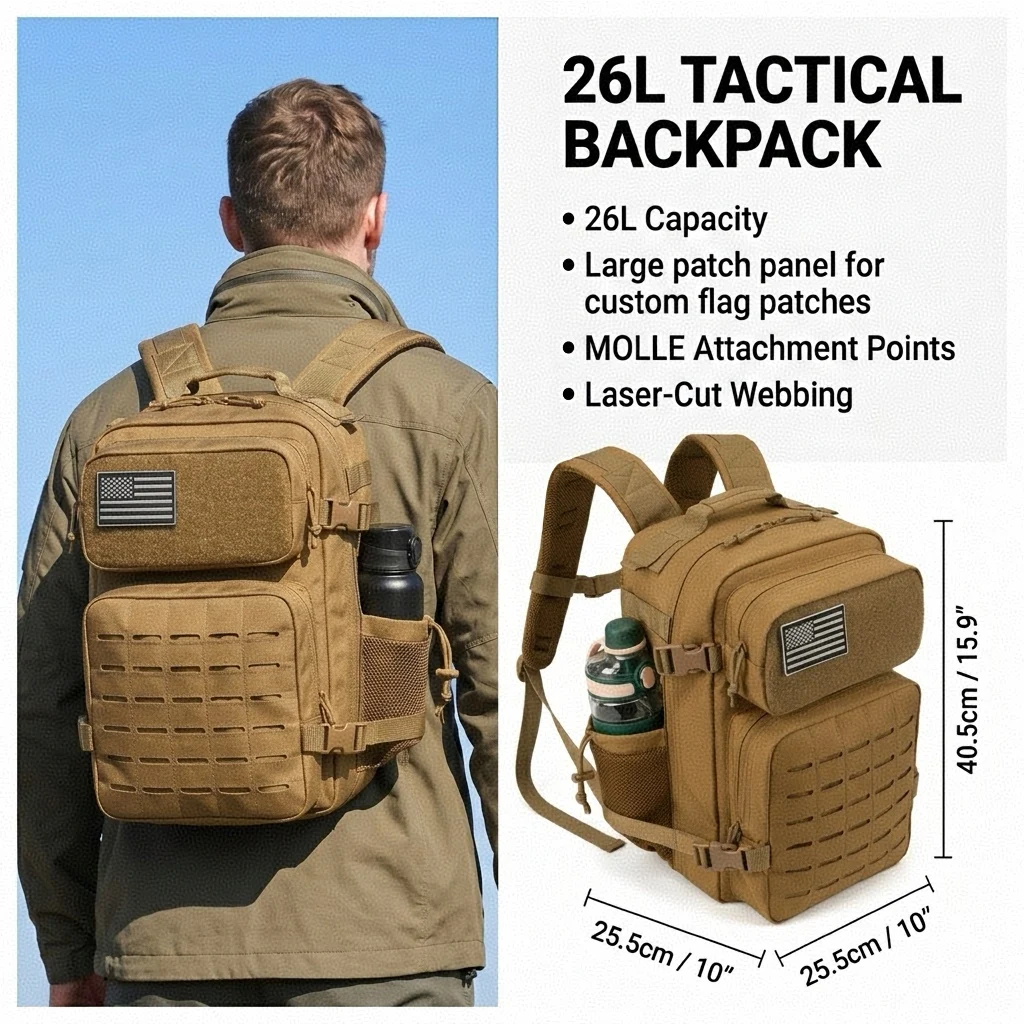 Tactical Backpack Unisex One Day Hiking Outdoor Sturdy Multifunctional Commuter Backpack Suitable For Daily Travel Campus Commute Work Camping Short Trips Wear Resistant Spacious Sleek Versatile Everyday Backpack Laptop Bag - Imagen 12