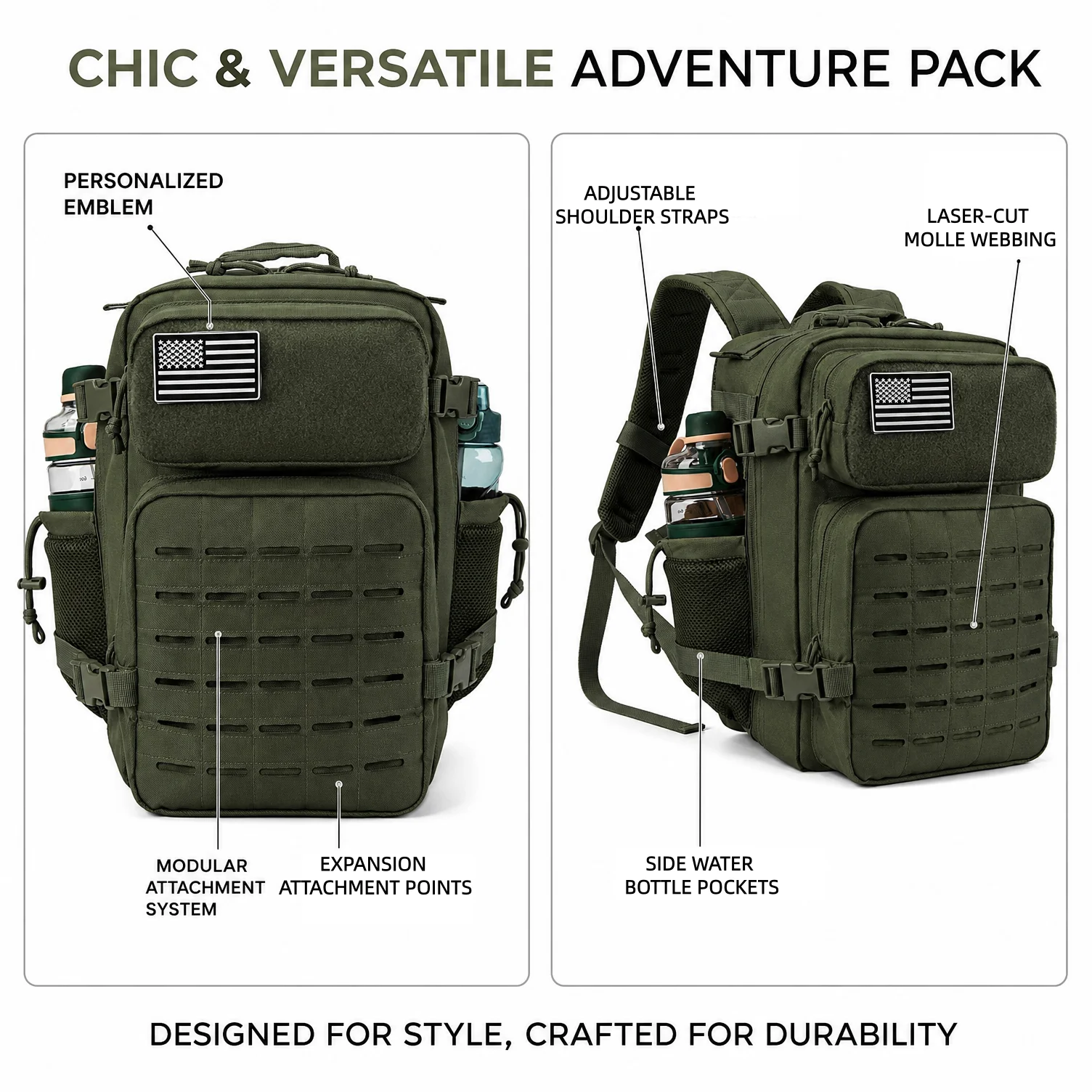 Tactical Backpack Unisex One Day Hiking Outdoor Sturdy Multifunctional Commuter Backpack Suitable For Daily Travel Campus Commute Work Camping Short Trips Wear Resistant Spacious Sleek Versatile Everyday Backpack Laptop Bag - Imagen 4