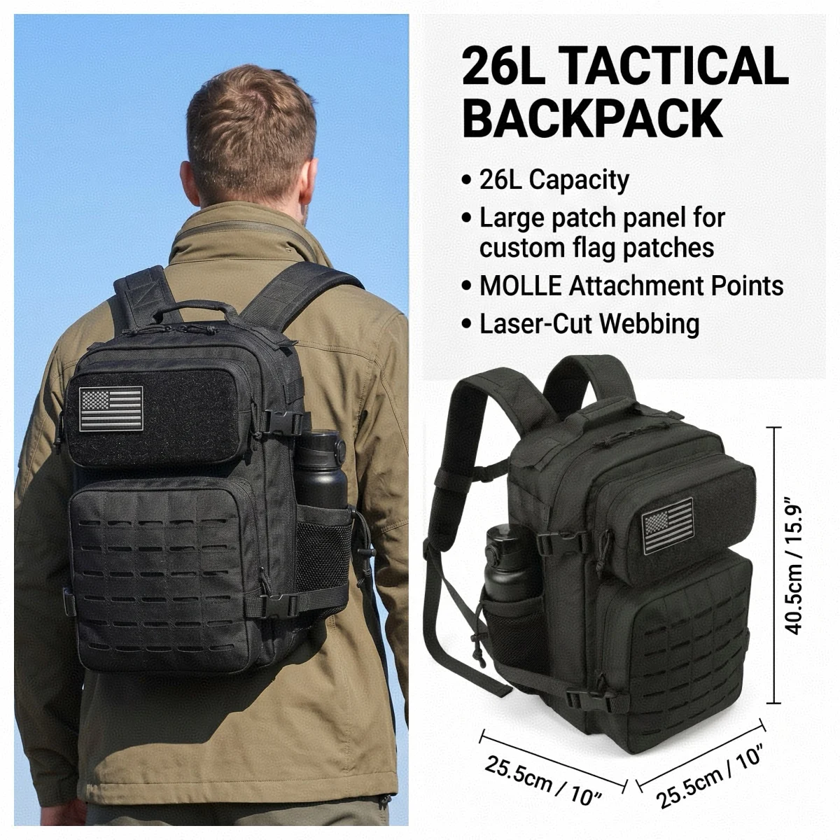 Tactical Backpack Unisex One Day Hiking Outdoor Sturdy Multifunctional Commuter Backpack Suitable For Daily Travel Campus Commute Work Camping Short Trips Wear Resistant Spacious Sleek Versatile Everyday Backpack Laptop Bag - Imagen 9