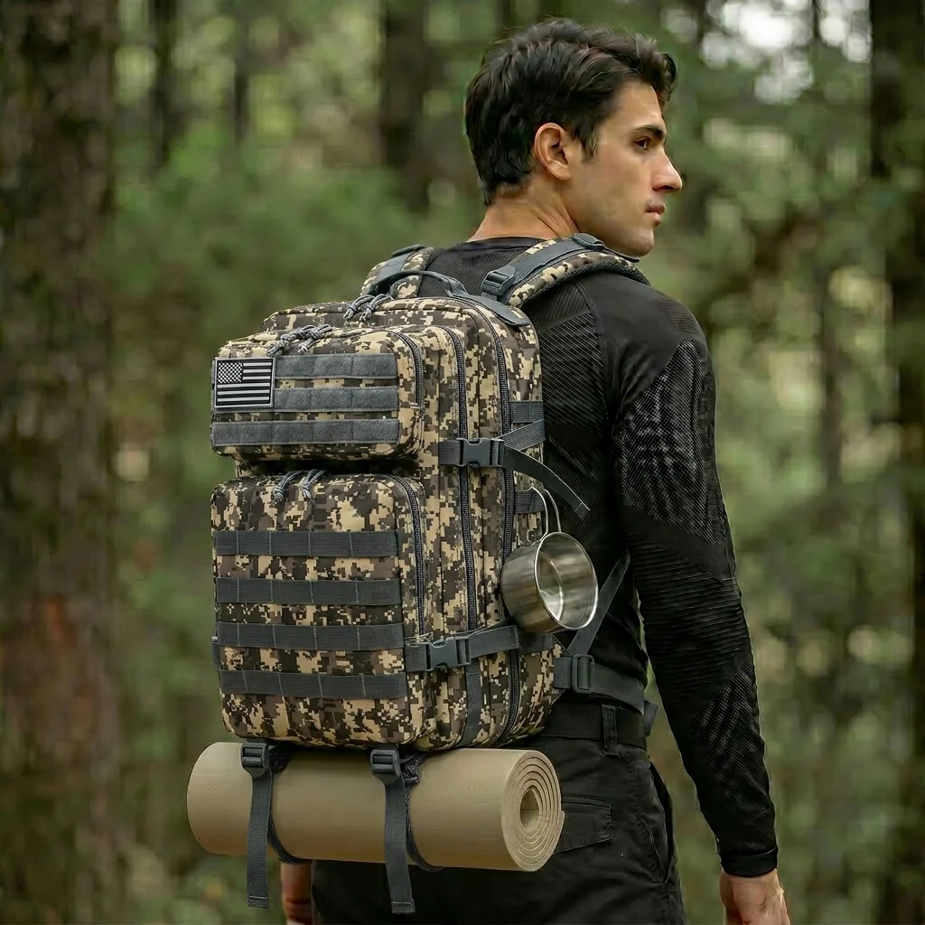 Tactical Backpack 45L Large Capacity Unisex 3 Day Trekking Survival Daypack Sturdy Multi Function Rucksack For Daily Commute College Work Camping Travel Spacious Sleek Everyday Use - Imagen 9