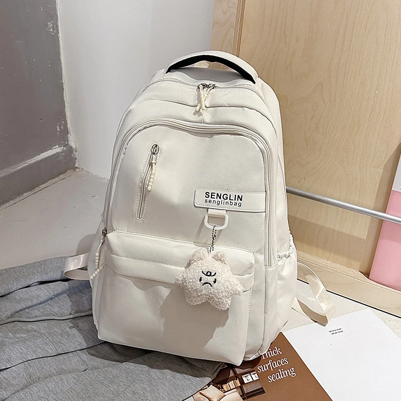 Trendy Red Backpack for Women Large Capacity Lightweight School Bag Casual Travel and Daily Commuter Bag with Cute Pendant - Imagen 8