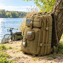 Tactical Fishing Backpack for Men Water Resistant Molle EDC Outdoor Angling Rucksack Storage Bag for Fishing Tackle Hiking Camping Trip  45L